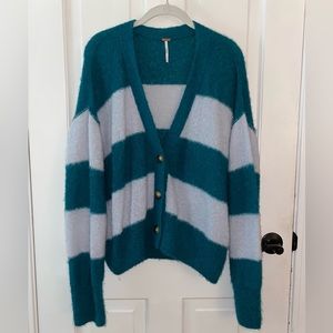 Free People Eclair Teal Cardigan Sweater Alpaca